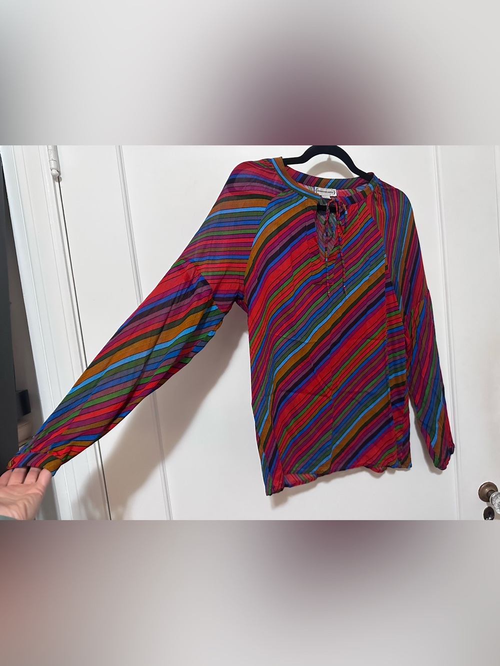 Anthropologie retro striped multicolor flowy peasant semi-sheer top- M - Picture 7 of 15